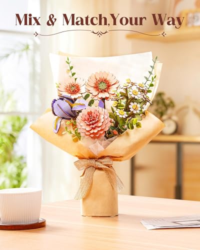 3D Flower Wooden Puzzles for Adults-Pink Dahlia, Mothers Day DIY Wooden Flowers Model Kit Building Set Crafts Gifts, Artificial Botanical Collection Creative Gift Ideas/Housewarming(93PCS) - style: TW - Pink Dahlia