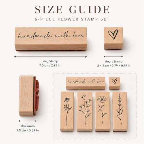 6pcs Wooden Rubber Floral Stamps Set, Crafting, Scrapbooking - color: 6pcs Floral