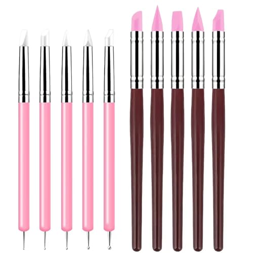 10 Pcs Silicone Clay Sculpting Tools Set, Double-Ended Dotting Tools & Silicone Brushes for Polymer Clay, Air Dry Clay, Pottery & DIY Crafting-Pink - color: 10Pcs-Pink
