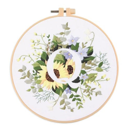 IUHUI Embroidery Kit for Beginners Adults - 26 Floral Letters Easy Patterns, DIY Hand Stitching Embroidery Set with Hoop (Flower and Grass Letter Q) - color: Flower and Grass Letter Q