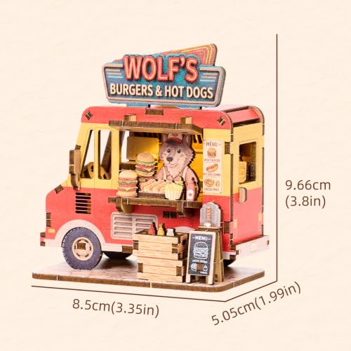 3D Puzzle DIY Fridge Magnet Kit - LED Miniature Car,Wolf‘s Food Truck - color: Wolf's Burgers & Hot Dogs