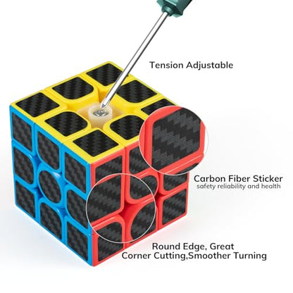 Carbon Fiber Speed Cube Set, 2x2 3x3 Pyramid Puzzle Cubes for Kids - style: Carbon Fiber