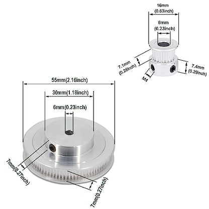 2PCS Set GT2 Synchronous Wheel 20&80 Teeth 6mm Bore Aluminum Timing Pulleys with 2PCS Length 250mm Width 6mm Belt (20-80T-6B-6) - style: 20-80T-6B-6