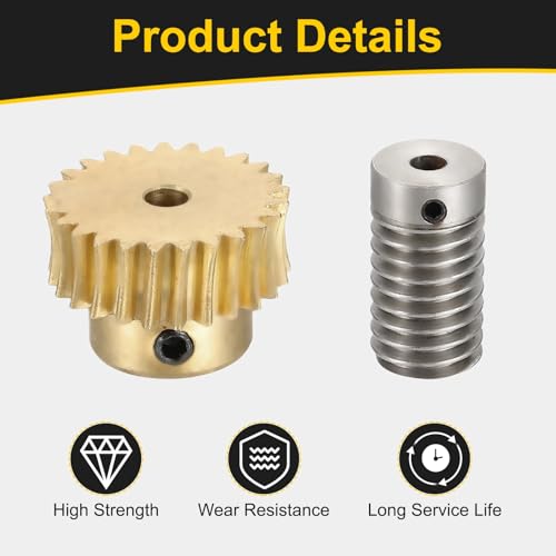 uxcell Worm Gear Set 25T 0.8 Module 1:25 Reduction Rate, Right Rotation Drive Gear Box Wheel Reduce Transmission Part (Brass Gear-4mm Bore, 1045 Steel Rod 5mm Bore) - size: Gear-4mm, Rod-5mm Bore, style: 0.8M-25T