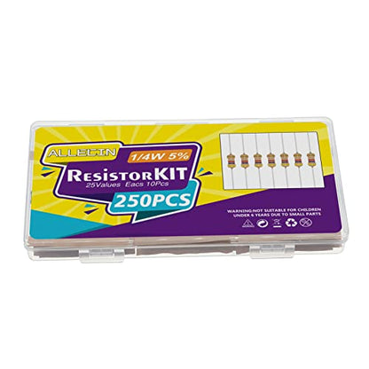 25 Values 1/4W Resistor Kit from 1 Ohm to 1M Ohm 1/4 Watt 5% Carbon Film Resistors Assortment - size: 1/4W