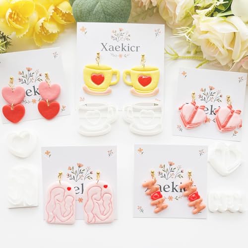 Mother’s Day Polymer Clay Cutters & Stamps Set - 12pcs Sharp & Durable Tea Cup, Cake, Heart, MOM & Silhouette Shapes for DIY Earring Jewelry Making, Soft Clay Crafts & Holiday Supplies - color: 2M color