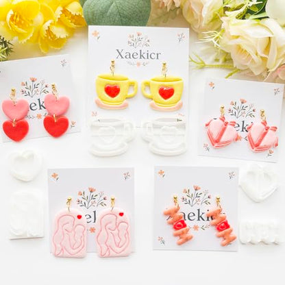 Mother’s Day Polymer Clay Cutters & Stamps Set - 12pcs Sharp & Durable Tea Cup, Cake, Heart, MOM & Silhouette Shapes for DIY Earring Jewelry Making, Soft Clay Crafts & Holiday Supplies - color: 2M color