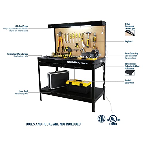 Olympia Tools Multi-Purpose Workbench With Light, 82-802 , Black - style: Quick Assemble