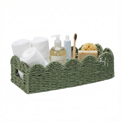 Sage Green Scalloped Basket, Toilet Tank Tray, Back of Toilet - color: Green