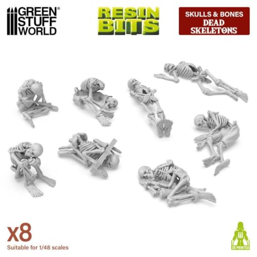 Green Stuff World Dead Skeletons Miniatures Set – 1:48 Scale Unpainted Resin Skeleton Figures for Tabletop Games, Dioramas, Painting – 3D Printed Undead Models for RPGs & Hobby Collections