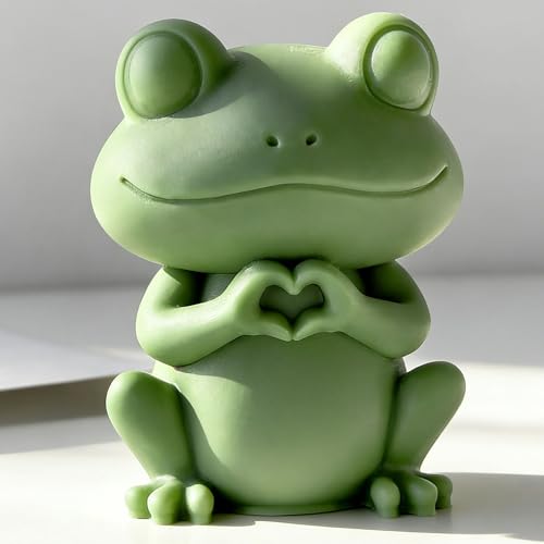 Heart in Hand Frog Animal Cylinder Candle & Resin Mold - Resin Casting Silicone Molds for Home Decor & Candle Making Wave Spiral Mold - color: jh-frog-5508