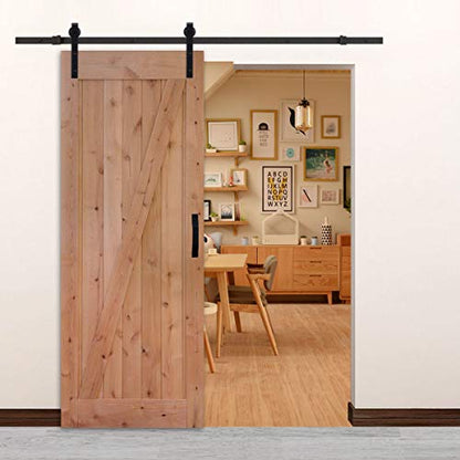 LUBANN 32 in. x 84 in. Urban Style Framed Z-Brace Barn Door Unfinished Hardwood Knotty Alder Solid Wood Dissembled Barn Door Slab with Hardware - size: 32X84 Z Brace