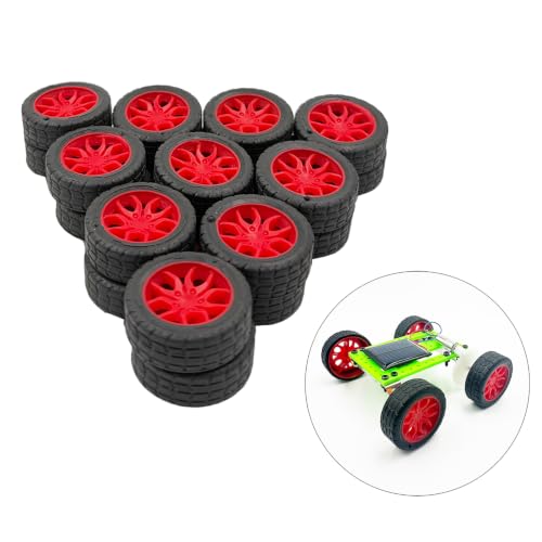 20PCS Small Toy Car Wheel 30mm Model Car Rubber Tire Wheels with 10PCS Shaft Round Rod Axles for DIY Model Toy RC Car Truck Robot Building Accessories (Red 2x30mm) - style: Red 2x30mm