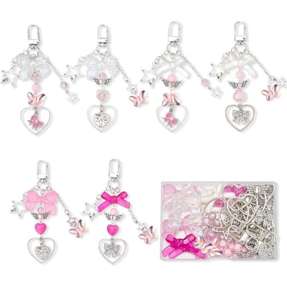 SUNNYCLUE 1 Box 171Pcs Small Bow Bag Charms Keychains Making Kit Love Romantic Bowknot Beads Pink Bow Beads Acrylic Glass Spacers Charm for Handbag Purse Bag Craft DIY Accessories Decorations Women - style: Bow 2