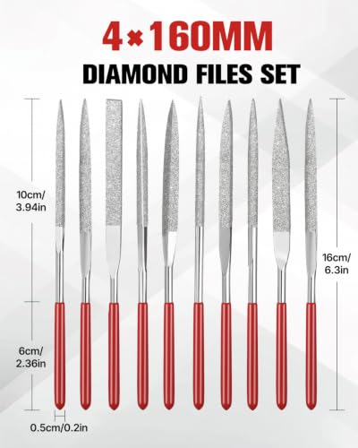 10 Pcs Needle File Set, Diamond Needle Files 4x160mm, Silver - color: Silver, Gold