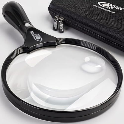 VisionAid Big 5.5" Magnifying Glass with LED Light (USB Rechargeable) and Hard Case — Handheld Illuminated Large Magnifier for Reading — See Fine Print 3 Times Bigger - size: 5.5 inches