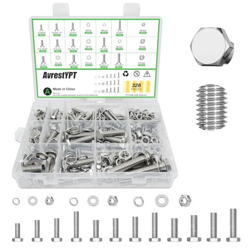 328 Pcs 1/4-20,5/16-18,3/8-16 Stainless Steel Metric Hex Head Screw Kit - size: 1/4,5/16,3/8-328Pcs