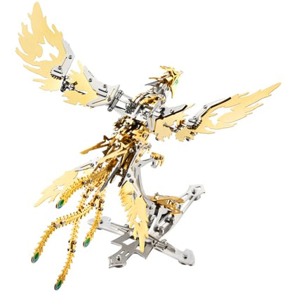 OreilleStar 3D Metal Ornithopter Puzzles for Adults Model Kits: DIY Assembly Mechanical Phoenix Stainless Steel Animal Bird Toy Building Block Birthday Gifts for Men Women (Gold Phoenix) - style: Gold Phoenix