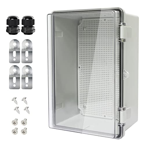 Junction Box IP65 Waterproof ABS Plastic Enclosure Hinged PC Clear Cover Electrical Project Box with Mounting Plate, Wall Brackets, Cable Glands 11.4" x 7.5" x 5.5"(290 * 190 * 140) - color: Clear Cover, size: 11.4" x 7.5" x 5.5"