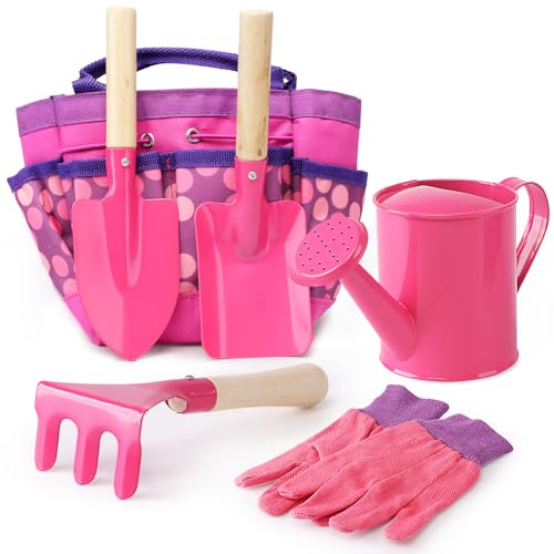 Kids Watering Can Gardening Tools Set Sand Toy Outdoor Toddler Girls (Pink) - color: Pink