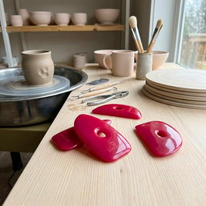 DIYOOHOMY 2 Pcs Soft Silicone Pottery Ribs for Ceramic, Mud and Clay Tools - color: red-2