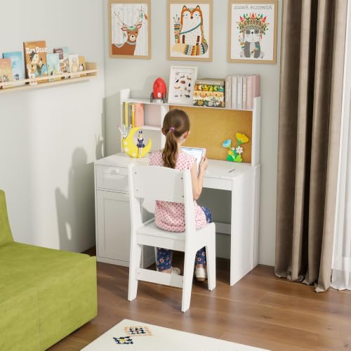 Kids Desk and Chair Set with 0-105° Tiltable Desktop for Ages 5-12, White - color: White, size: with Lift Up Hinge