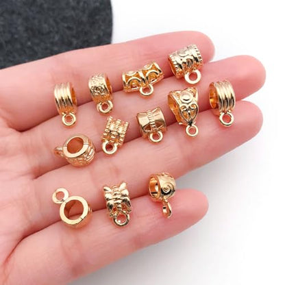 WOCRAFT 60pcs KC Gold Bails Space Beads Bracelet Charms for Jewelry Making Sets DIY Necklace Bracelet Keychain Crafting Charms Kit Craft Supplies (SN854) - color: KC Gold, size: Bails Charms