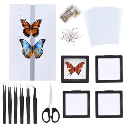 Butterfly Specimen Kit Includes pins, mounting Board, Spreading Tools, Display case, Labels, Forceps, Preserving and showcasing Butterfly specimens. (Insect Specimen Tools Kit)