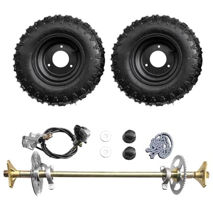 6" Go Kart Axle Kit, 740MM Rear Axle Kit with 2 Wheels, Tires, Rim, Brake Assembly and T8F Chain, DIY Live Axle Kit for Go Kart, Quads, Trike, Drift Bikes