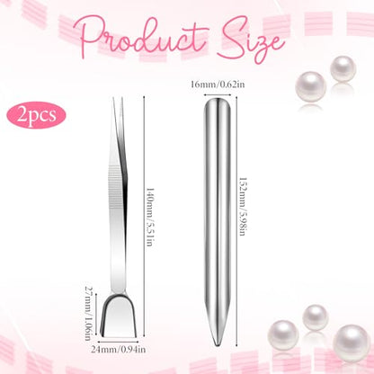 FdcLixuvol 2 Pcs Bead Scoop Set, Small Bead Shovel Stainless Steel Jewelry Tweezers with Scoop Portable Beading Tweezers Tool Scoops for Making Jewelry Bracelet Necklace Earring DIY Crafts Supplies - style: Compact