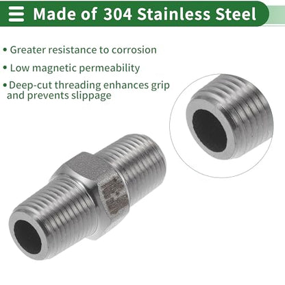 304 Stainless Steel Pipe Fittings 1/8"BSPT Male Hex Nipple Adapter 4 Pcs - size: 1/8"BSPT