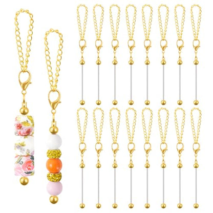 16PCS Beadable Keychain Bar Bulk, Keychain Making Kit - color: Gold