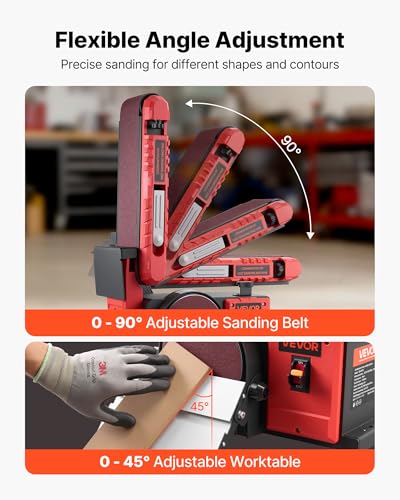 VEVOR 6" Disc Sander & 4" x 36" Belt Sander, 400W Professional Belt Disc Sanders Combo with 0-45° Adjustable Worktable & Dust Collection Port for Woodworking, Knife Sharpening, DIY Crafting - size: 6" Disc & 4" x 36" Belt Sander Combo