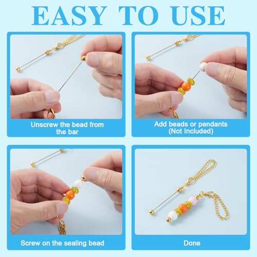 16PCS Beadable Keychain Bar Bulk, Keychain Making Kit - color: Gold