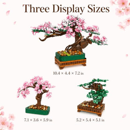 NEWABWN 3-in-1 Cherry Blossom Bonsai Tree Building Set, 711 Pieces - style: 3in1-Tree