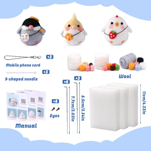 SOCNITC 3 Pcs Animal Needle Felting Starter Kit with Needle Felting Tools - color: White+Light Yellow+Gray
