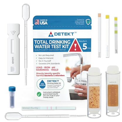 Drinking Water Test Kit, Detekt (USA) DIY for Lead, Bacteria, Mold & pH - size: 1 Water Sample