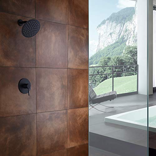 SUMERAIN Matte Black Shower Faucet Set, 8 Inches Rain Shower Head - color: Matte Black, size: Pressure Balanced Valve