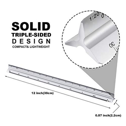 6 Pcs Triangular Ruler Set 12 Inch Engineering Scale Aluminum Architect Drafting Ruler Metal Protractor Arquitectura Accessories for Students Draftsman Engineers Metric