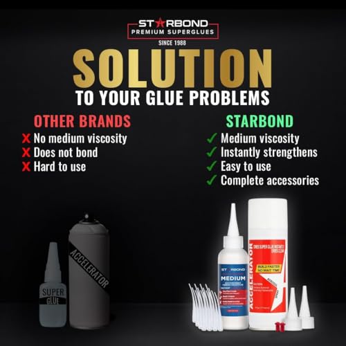Starbond Medium CA Glue with Activator Bundle (4 oz. + 6 oz.) – Premium Cyanoacrylate Super Glue with Accelerator Kit – for Quick Repair, Woodworking, Woodturning, Crafts, Models & 3D Printing - size: 4 ounce + 6 ounce
