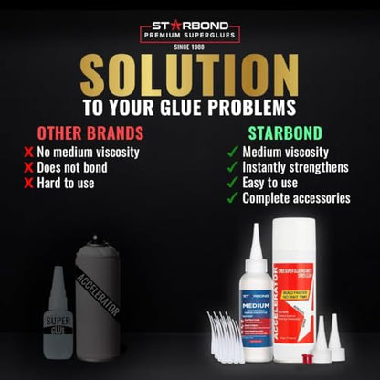 Starbond Medium CA Glue with Activator Bundle (4 oz. + 6 oz.) – Premium Cyanoacrylate Super Glue with Accelerator Kit – for Quick Repair, Woodworking, Woodturning, Crafts, Models & 3D Printing - size: 4 ounce + 6 ounce