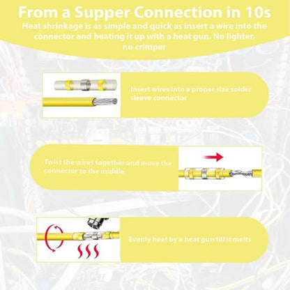 100 PCS Yellow Heat Shrink Butt Connectors,12-10 AWG, Self Soldering Butt Connector, Waterproof Solder Seal Wire Connectors, Butt Splice Wire Terminals for Automotive Marine Boat - size: AWG 12-10 (Qty: 100)