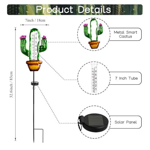 Stargarden Solar Rain Gauge Outdoor, Cactus Solar Powered Rain Gauge - color: Cactus