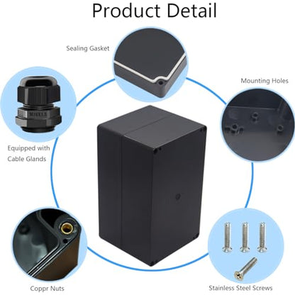 Junction Box IP65 Waterproof ABS Plastic Electrical Project Case Power Junction Boxes, Project Box with 4 PCS M16 Cable Glands 7.87x4.72x4.45 inch (200 x 120 x113 mm) - color: Black, size: 7.87"x4.72"x4.45"