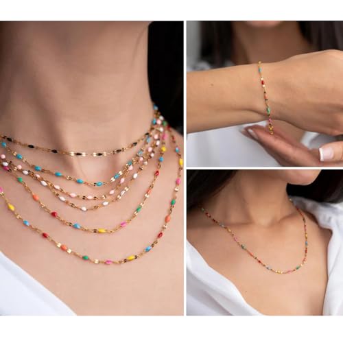 16.5FT Stainless Steel Enamel Chain 2MM Gold Lip Chain for Jewelry Making - color: gold(colorful)