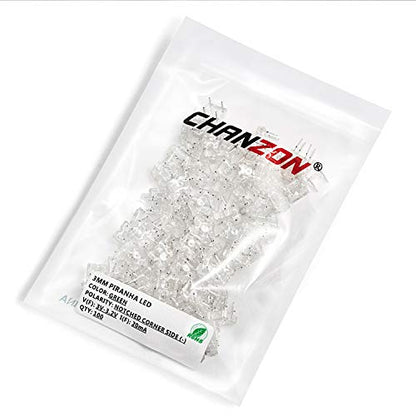 CHANZON 100 pcs 3mm Piranha Superflux Green LED Diode Lights (DC 3V 20mA) - color: C) Green (100pcs)