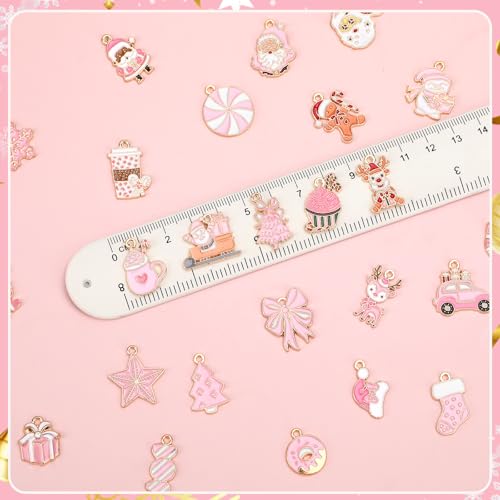 SANNIX 110Pcs/55 Pairs Pink Christmas Charm for Jewelry Making Bulk, Cute - style: Pink Christmas Charms