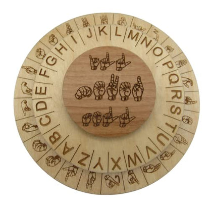 Wooden ASL Cipher Wheel & Decoder | Educational STEM Tool for Learning American Sign Language & Cryptography | Unique Gift for Teachers & Students, Durable Escape Room Puzzle Prop - size: Sign Language