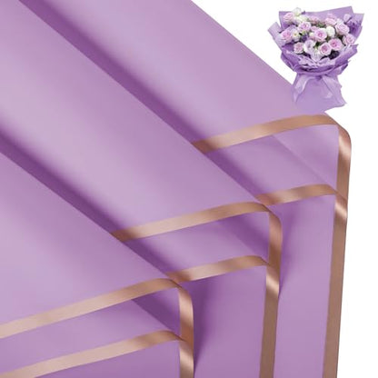 FUHITIM 20 Sheets Flower Waterproof Wrapping Paper(Light Purple) - color: Light Purple