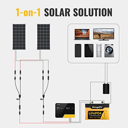 BougeRV Solar Connectors Y Branch Parallel Adapter Cable Wire Plug Tool Kit for Solar Panel - size: 1 Pair M/FF and F/MM